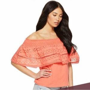 Sofia Varga Coral Off The Shoulder Eylett Peasant Blouse